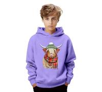 Generisch Hoodie Jungen Print 3D Grafik Sweatshirt Mit Kapuze Lustig Kuh Sweatshirts Langarm Kapuzenpullover Unisex Hoodies Highland Cow Pullover Winter Lässige Langarmshirt Lila 8 Jahre