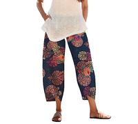 Generisch Hose Damen Leinen Sommerhose 7/8 Casual Leichte Baumwolle Leinenhose Stoffhose Bequeme Luftige Freizeithose Strandhose Mit Taschen Hose48