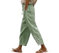 Generisch Hosen für Damen Leinenhose Baumwolle Leicht Hosen Lockere Palazzo Sommerhose Palazzo Musselin Dehnbund Pumphose mit Gummizug Baggy Jungs 170