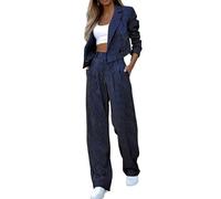 Generisch Hosenanzug Damen Elegant Business Hochzeit 2 teilig Blazer Kurze mit Reverskragen Hose Lange High Waist Chic Festlich Streifen Anzug Outfit Freizeitanzug Schicke Hosenanzüge