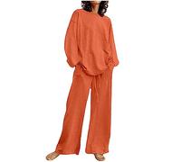 Generisch Hosenanzug Damen Elegant Sommer Damen Freizeitanzug Casual Oberteile und Weite Beine Hose Lange Hosenanzug 2-teiler Set Frühling Outfits Kleidung Loungewear Streetwear Leinenanzug