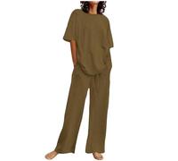 Generisch Hosenanzug Damen Festlich Sommer Damen Elegant Freizeitanzug Casual Oberteile und Weite Beine Hose Lange Hosenanzug 2-teiler Set Sommer Outfits Kleidung Loungewear Streetwear Leinenanzug