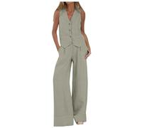 Generisch Hosenanzug Damen Hochzeit Zweiteiler Elegant Anzug Set Vintage Ärmellos Blazer V-Ausschnitt Weste Und Hose 2 Stück Casual Festliche Große Größe Outfit Sets Slim Fit Streetwear