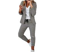 Generisch Hosenanzug für Damen Zweiteiliger Business Anzug Set Slim fit Freizeitanzug Revers Büro Blazer Hose 2-Teilig Tracksuit Elegant Taillierter Jogginganzug Baumwolle Einfarbig Streetwear Sets