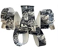 Generisch JAZZ SOUL BLUES Hosenträger | JAZZ| SOUL MUSIC| HARLEM BLUES| schwarz-weiß| verstellbar mit 4 starken Metallclips| 35mm breit -110 cm lang| Jazz Soul Music S/W G-008