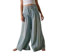 Generisch Jeans Bermuda Damen, Jeans Damen Bootcut, Women Pleated Baggy Jeans Elastic Waist Wide Leg Denim Pants Palazzo Cargo Barrel Jeans Drawstring Jeanshosen, Black W ngebote 2025