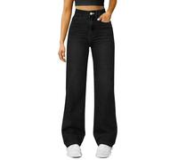 Generisch Jeans Damen High Waist Wide Leg Jeanshose Stretch Casual Denim Pants Baggy Straight Jeanshosen Elegant Hosen FüR MäDchen Mit Taschen Baggy Hose Damen