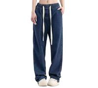 Generisch Jeans Damen Weites Bein, Latzhose Jeans, High Waist Straight Jeans Pants Vintage Wide Leg Casual Baggy Ripped Denim Trouser Jeanshosen Große Größen, Blitzangebote des Tages
