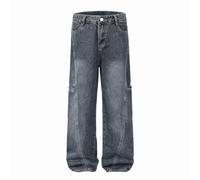 Generisch Jeans Herren Regular Fit - Herren Hosen Relaxed Fit Jeans Y2k Cargo Jeans Baggy Denim Hose Punk Lose Gerade Hosen Hip Hop Lange Hose Comfort Cargo Freizeithose Streetwear Herrenjeans