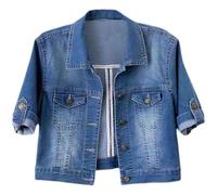 Generisch Jeans Jacke Damen, Jeansjacke Damen Große Größen, 3/4 Ärmel Farbige Cropped Jeansjacke Helle Waschung Kurze Trucker Mantel Schwarze