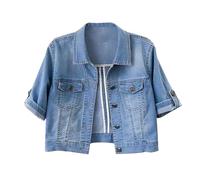 Generisch Jeans Jacke Damen, Jeansjacke Damen Große Größen, 3/4 Ärmel Farbige Cropped Jeansjacke Helle Waschung Kurze Trucker Mantel Schwarze
