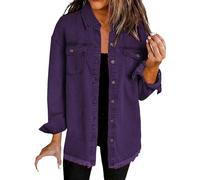 Generisch Jeans Jacken Für Damen Kurzarm, Leichte Steppjacke, Oversize Denim Jacke Frayed Hem Übergangsjacke Leichte Sommerjacke Jeansjacken Frühjahr Sommer Jacke Freizeitjackeprime Angebote