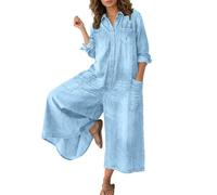 Generisch Jeans Jumpsuit Denim Overall Damen Elegant Jeanslatzhose Sommer Latzhose Einteiler Blau Festlich Hochzeit Umstandslatzhose Jumpsuits Anzug Langarm Party