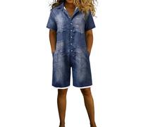 Generisch Jeans Jumpsuits Damen Playsuit Sommer Jumpsuit Baggy Langarm Elegant Jeanslatzhose Overall Festlich Latzhose Blau Für Einteiler Hochzeit Denim