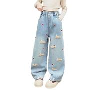 Generisch Jeans Kinder Mädchen, Hosen Teenager Mädchen Baggy Jeans Mit Taschen Hosen Teenager Mädchen Wide Leg Jeans Hosen Hip Hop Lange Hose Stretch Comfort Cargo Freizeithose Baggy Pants Y2k