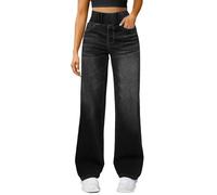 Generisch Jeans mit Gummizug Damen Baggy High Waist Jeanshosen Weites Bein Stretch Jeanshose Boyfriend Wide Leg Hose Weite Locker Trachtenjeans Straight Baggy Jeans Damen High Waist