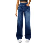 Generisch Jeans mit Gummizug Damen Baggy High Waist Jeanshosen Weites Bein Stretch Jeanshose Boyfriend Wide Leg Hose Weite Locker Trachtenjeans Straight Baggy Jeans Damen High Waist