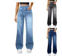 Generisch Jeans Mit Gummizug Damen Baggy High Waist Weitem Bein Jeanshosen Stretch Boyfriend Wide Leg Elastizität Weite Locker Trachtenjeans Straight Y2K Große Größen Casual Damenjeans Hellblau XL