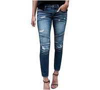 Generisch Jeans Mit Gummizug Damen, Schlupfhose Damen Jeans, Stretch Frauen 2025 Classic Dünne Rippe Lässige High Waist 7/8 Hosen, Outlet Shop