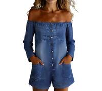 Generisch Jeans Overall Damen Jumpsuit Lang Sommer Latzhose Einteiler Elegant Blau Festlich Hochzeit Grün Jumpsuits Damen-Overalls Party Für Weiß