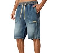Generisch Jeans Shorts Herren Jeansshorts Denimshorts mit Elastischer Kordelzug, Used Look Waschung, Baggy Freizeitshorts, Klassischer Jeanshosen, für den Sommer Bermuda Jorts Männer