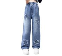 Generisch Jeans Teenager Mädchen, Hose Mädchen 134 Straight Jeanshosen High Waist Hose Weites Bein Freizeithosen Mit Taschen Hip Hop Lange Hose Stretch Comfort Cargo Freizeithose Baggy Pants Y2k
