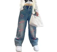 Generisch Jeans Teenager Mädchen, Hosen Für Mädchen Baggy Jeans Mit Taschen Hosen Teenager Mädchen Wide Leg Jeans Hosen Hip Hop Lange Hose Stretch Comfort Cargo Freizeithose Baggy Pants Y2k