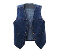Generisch Jeans Weste für Damen, Ärmellos Casual Taschen Jeansjackenweste Damenwesten Revers Klassisch Freizeit Denim Weste Vest Jeansweste XXL Knopf Denim Vest Jeansjacke