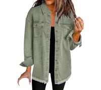 Generisch Jeansjacke Damen Oversize, Strickjacke Damen, Oversize Denim Jacke Frayed Hem Übergangsjacke Leichte Sommerjacke Jeansjacken Frühjahr Sommer Jacke Freizeitjacke, Black Friday Angebote