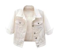 Generisch Jeansjacke Damen Retro 3/4-Ärmel Farbige Cropped-Jeansjacke Kurz Elegant Leichte Sommerjacke Denim-Jacket GroßE GrößEn Herbst Winter Button Streetwear Übergangsmantel