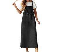 Generisch Jeanskleid Damen Lockere Lang Jeans Latzkleid Sommer Elegant Trägerkleid Vintage Ärmellos Maxikleid Bequeme Jeanskleider mit Taschen Teenager Mädchen Kleider Latzrock Freizeitkleid