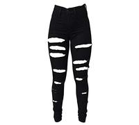 Generisch JIER Damen Jeans mit Löchern Zerrissene Skinny Jeanshosen High Waist Slim Stretch Straight Hosen Slim Fit Stretch Stylische Boyfriend Jeans mit Löcher Hosen (schwarz,XXL,XXL)