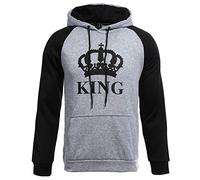 generisch JIER Damen King Queen Pullovers Pärchen Kapuzenpullover Partner Pärchen Sweatshirt Pärchenpullover Hoodie Paare Pulli Couple Sweatshirts Kapuzenpulli (Gray 1,Medium)