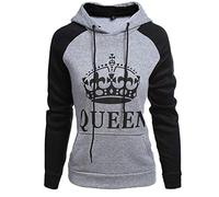 generisch JIER Damen King Queen Pullovers Pärchen Kapuzenpullover Partner Pärchen Sweatshirt Pärchenpullover Hoodie Paare Pulli Couple Sweatshirts Kapuzenpulli (Gray 2,Medium)