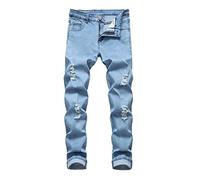 Generisch JIER Herren Löcher Slim Fit Jeans Destroyed Denim Hose Zerrissen Jeanshosen Risse Ripped Lang Eng Jeanshose Hosen Pants (Blau,30,30)
