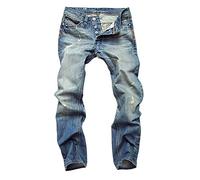 Generisch JIER Herren Löcher Zerrissen Slim Fit Denim Jeans Männer mit Knöpfen Destroyed Jeanshose Ripped Risse Hosen Straight Fit Denim Frayed Hose Jeanshosen (Blau,34,34)