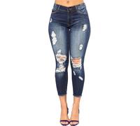 Generisch JIER Jeanshose Damen mit Löchern High Waist Skinny Pants 90'S High Rise Distressed Jeanshose Lässige Stretch Hüftjeans Casual Slim Fit Zerrissene Jeans für Frauen Mädchen Blau, S