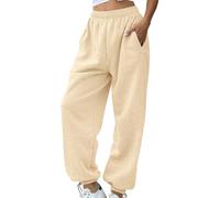 Generisch Jogginghose Damen High Waist Sporthose Damen Lang Mit Taschen Gummibund Freizeithose Trainingshose Bequeme Lockere Sweathose Baggy Y2K Laufhose Yogahose Einfarbig Casual Sweatpants