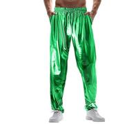 Generisch Jogginghose Herren glänzende Metall glänzende Freizeithose Nachtclub Disco Hose (Green, XXL)