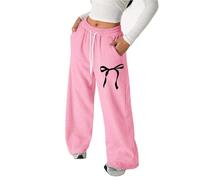 Generisch Jogginghose Mädchen Baggy Freizeithose für Kinder Leichte Jogging Hose mit Schleife Drucken Weites Bein Sporthose mit Taschen Bequemes Lässige Trainingshose Teenager für 4-16 Jahre