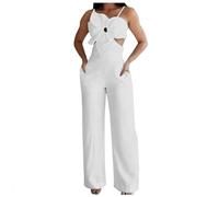 Generisch Jumpsuit Damen Elegant - Damen Jumpsuit Off Shoulder High Waist Playsuits Casual Solid Straps Romper Hollow Patchwork Jumpsuit