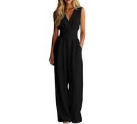 Generisch Jumpsuit Damen Elegant Lang Overall Sommer Hohe Taille Festlicher Hosenanzug, ärmellos, V-Ausschnitt, mit Seitentasche, für Hochzeit & Abendveranstaltung, leichter Sommeroverall