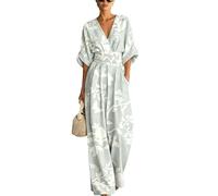 Generisch Jumpsuit Damen - Eleganter taillierter Jumpsuit mit Blumenmuster raffiniertem Ausschnitt fließender Passform für Damen im Alltag Büro Urlaub