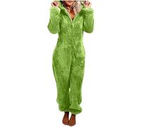 Generisch Jumpsuit Damen Kuschelig Einteiler Overall Lange Warm Schlafanzug Teddy Fleece Schlafoverall Winter Flauschig Onesie Einfarbig Plüsch Hausanzug mit Kapuze Hausanzug Damen Kuschelig