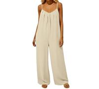 Generisch Jumpsuit Damen Sommer Elegant Lang - Blaue Latzhose Damen Loose Breite Beine Sommerhose Baggy Overall Rückenfreie Trägerhose Lange Bequeme Einteiler Latzhosen Strand Freizeithose Romper