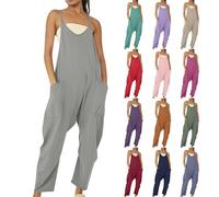 Generisch Jumpsuit Damen Sommer Elegant Latzhose Damen Große Größen Arbeitshose Stretch Overall Locker Einteiler Leicht Sommerhose Einfarbig Bequem Romper Ärmellos Playsuit Mit Taschen Sommeroverall.