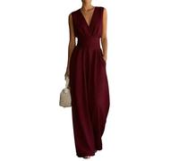 Generisch Jumpsuit Damen Sommer Elegant Overall Damen Festlich Lang Weites Bein Hosenanzug Frauen Hochzeitsgast Jumpsuits Mit Tasche Overalls V Ausschnitt Playsuit Buisness Romper Kuschelig Onesie