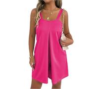 Generisch Jumpsuit Damen Sommer Elegant Overall Kurz Jumpsuits mit Träger Culotte Casual Playsuit Mit Taschen Einfarbig Latzhosen Locker Leicht Romper Frauen Ärmellos Shorts Baggy Hosenanzug