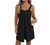 Generisch Jumpsuit Damen Sommer Elegant Overall Kurz Jumpsuits mit Träger Culotte Casual Playsuit Mit Taschen Einfarbig Latzhosen Locker Leicht Romper Frauen Ärmellos Shorts Baggy Hosenanzug