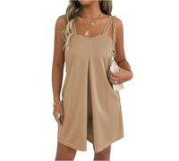 Generisch Jumpsuit Damen Sommer Elegant Overall Kurz Jumpsuits mit Träger Culotte Casual Playsuit Mit Taschen Einfarbig Latzhosen Locker Leicht Romper Frauen Ärmellos Shorts Baggy Hosenanzug